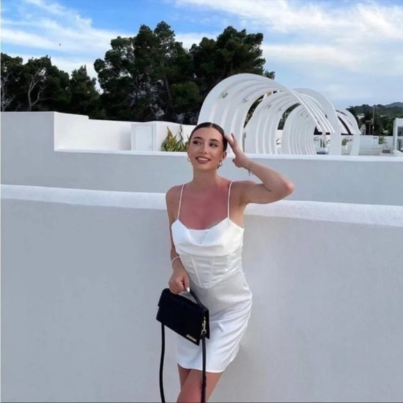 Zara Satin Effect  Corset Mini Dress White Size Medium Blogger Fav - Picture 4 of 8